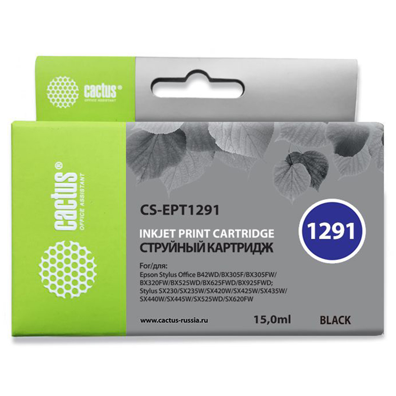 Картридж совм. Cactus EPT1291 черный для Epson Stylus Office B42/BX305/BX305F/BX320 (15мл)