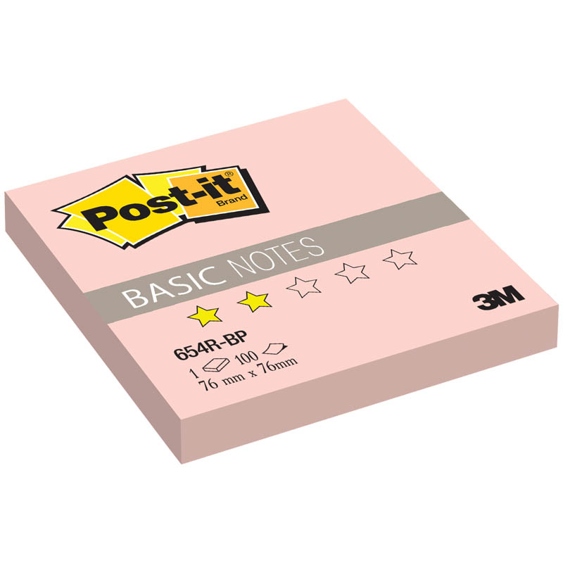 Самоклеящийся блок Post-it "Basic", 76*76мм, 100л, розовый
