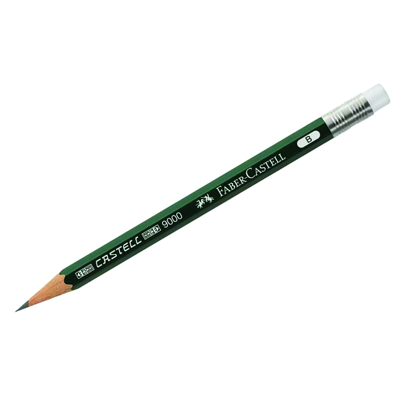 Карандаш ч/г Faber-Castell "Castell 9000" B, короткий, с ластиком, заточен