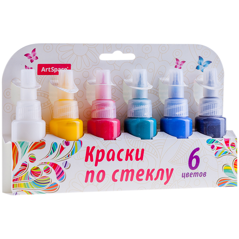 Краски по стеклу ArtSpace, 06 цветов, 27мл, картон, европодвес