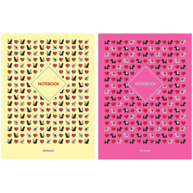 Бизнес-блокнот А6 80л. BG "Cat&Dog pattern", глянцевая ламинация