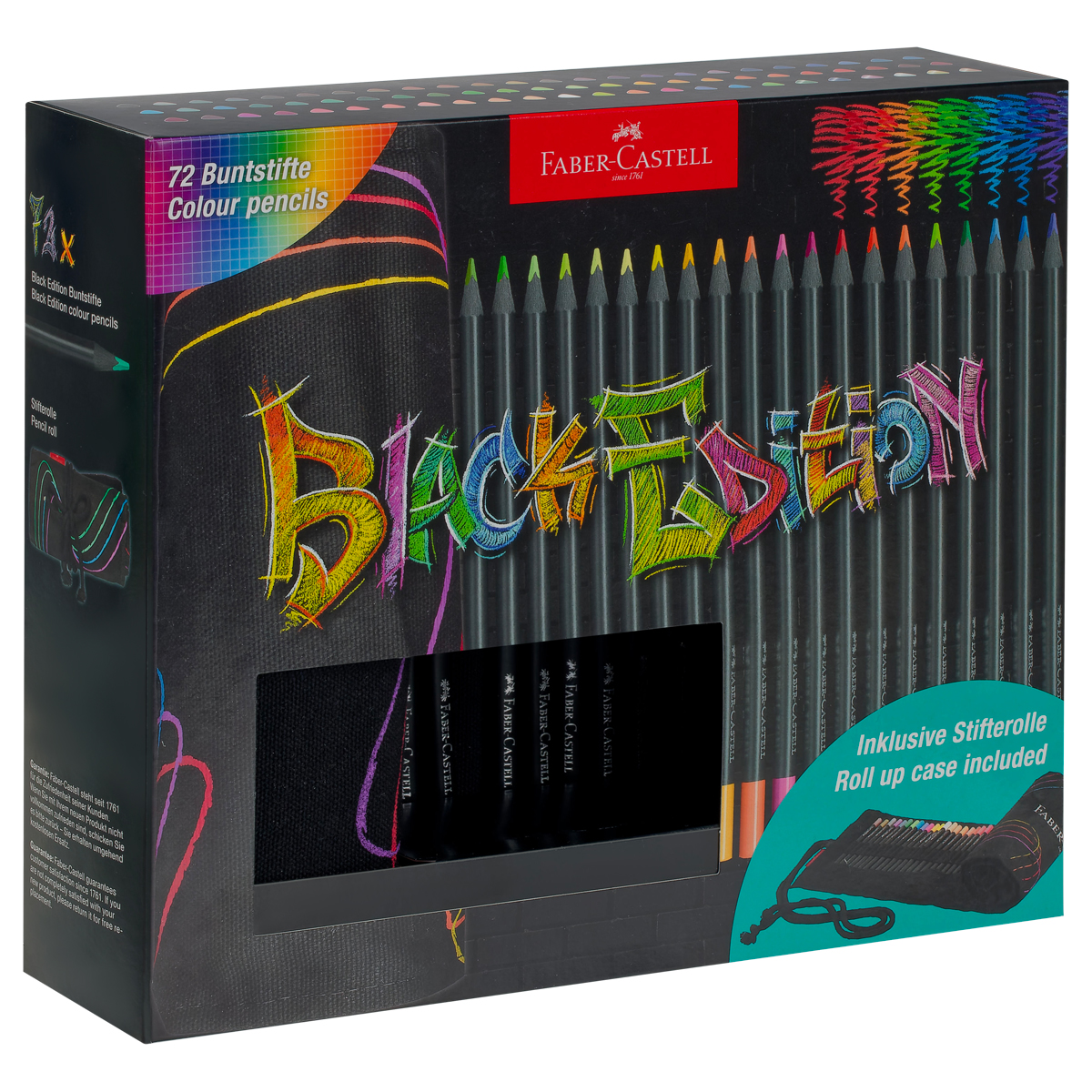 Карандаши цветные Faber-Castell "Black Edition", 72 цв., трехгран., черное дерево, заточен., пенал-скрутка