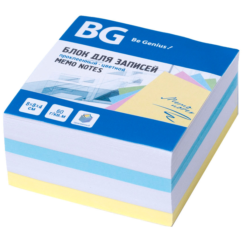 Блок для записи на склейке BG, 8*8*4см, цветной