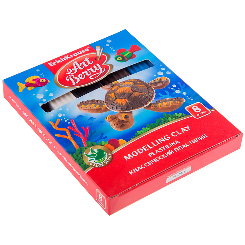 Пластилин ArtBerry классический, 08 цветов, 144г, со стеком, с алоэ вера, картон