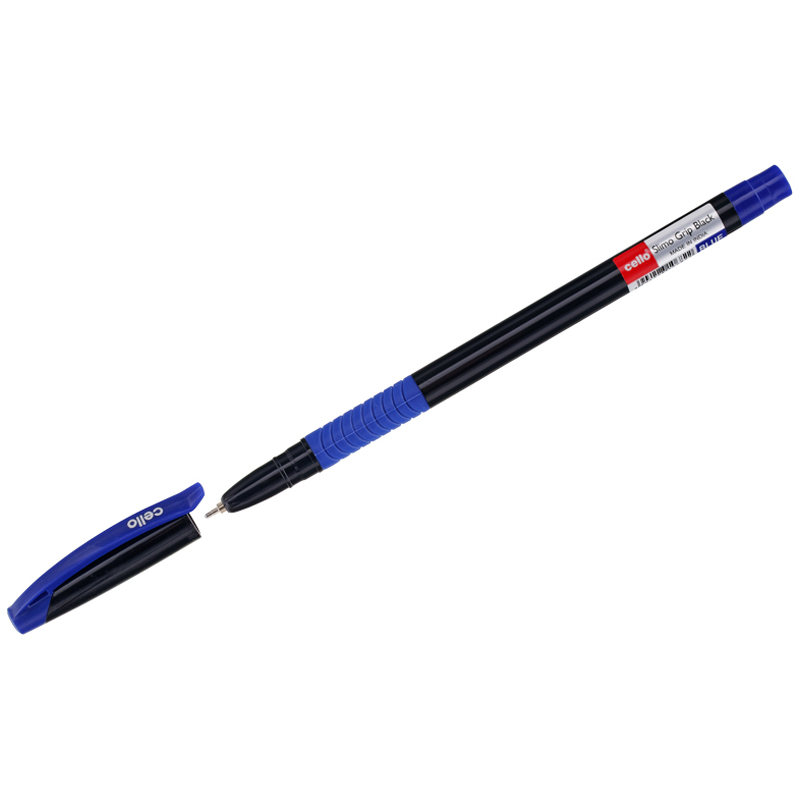 Ручка шариковая Cello "Slimo Grip black body" синяя, 0,7мм, грип, штрих-код