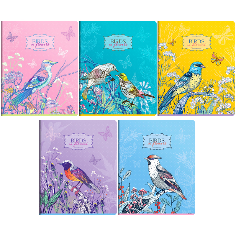 Тетрадь 96л., А5, клетка ArtSpace "Цветы. Birds in flowers", ТВИН-лак
