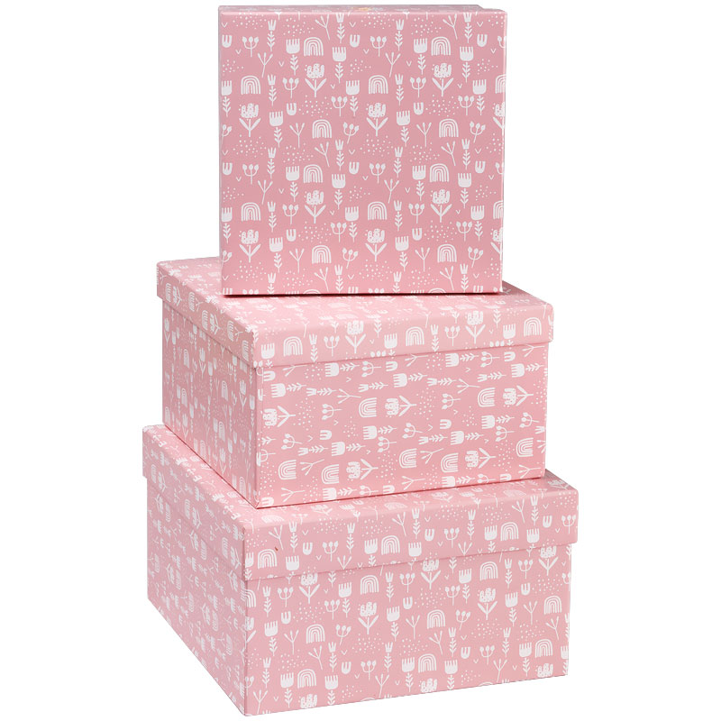 Набор квадратных коробок 3в1, MESHU "White flowers", (19,5*19,5*11-15,5*15,5*9см)
