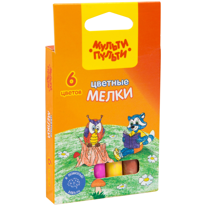 Мелки цветные Мульти-Пульти "Енот на опушке леса", 6цв., круглые, картонная коробка, европод.