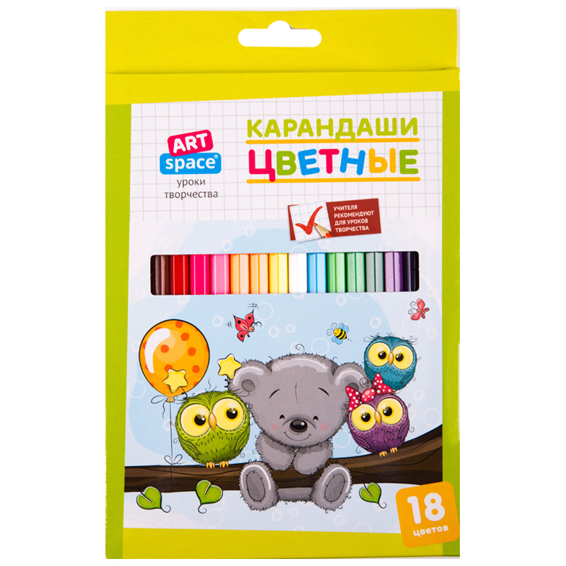 Карандаши цветные ArtSpace "Совята", 18цв., заточен., картон, европодвес