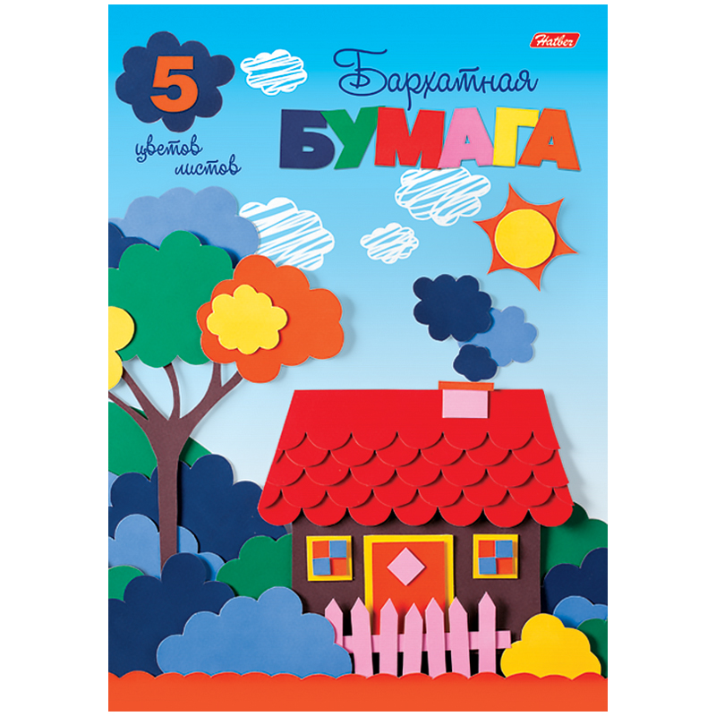 Бархатная бумага А4, Hatber "Мой домик", 5л., 5цв., в папке