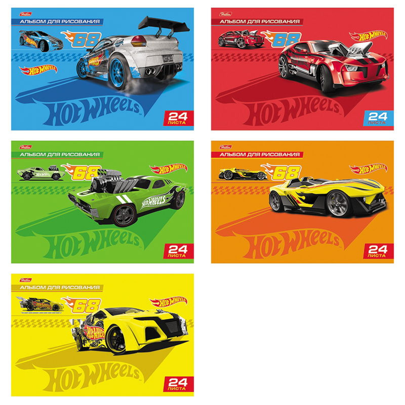 Альбом для рисования 24л. А4 на скрепке "Машинки" (Hot wheels), выборочный уф-лак