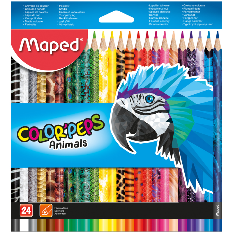 Карандаши цветные Maped "Color Peps Animals", 24цв., трехгран., заточен., картон, европодвес