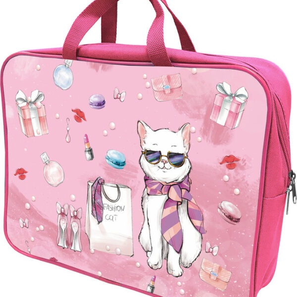 Папка-портфель Lamark Fashion Cat/Модная кошечка, А4, 1 отделение, на молнии, с ручками, карман внутри, усиленное дно, печать по ткани с одной стороны