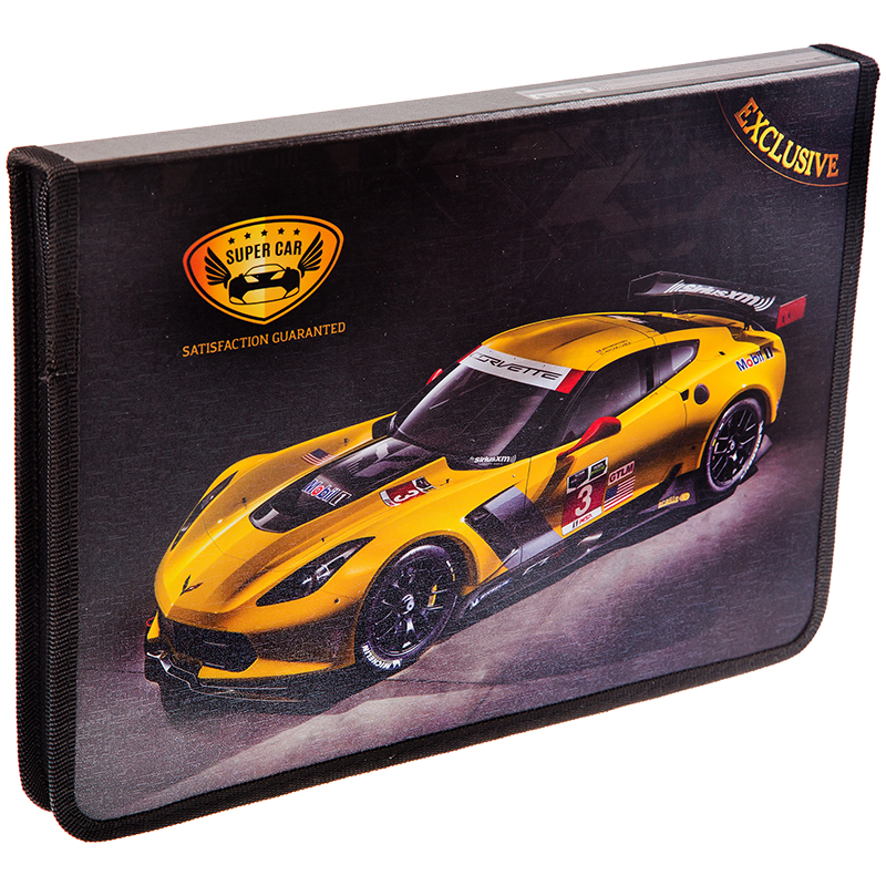 Папка для труда 1 отделение, А4, ArtSpace "Авто. Supercar", картон, молния вокруг, откид. планка