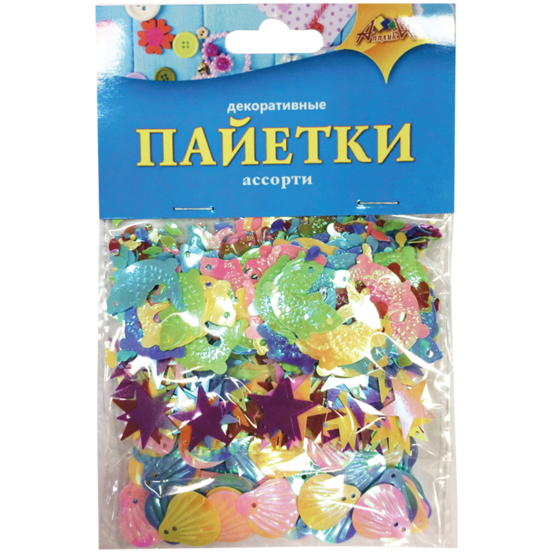 Материал декоративный Апплика "Пайетки", ассорти, 3 вида