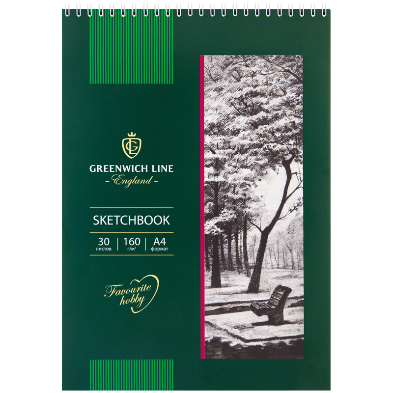 Скетчбук 30л. A4 на гребне Greenwich Line, 160г/м2