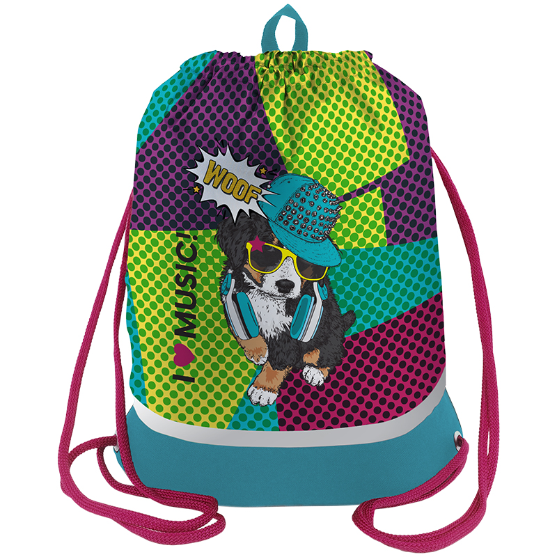 Мешок для обуви Berlingo "Wow dog", 400*490мм, расшир. дно, световозвр. лента, карман на молнии