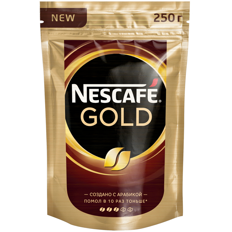 Кофе растворимый Nescafe "Gold", сублимированный, с молотым, тонкий помол, мягкая упаковка, 250г