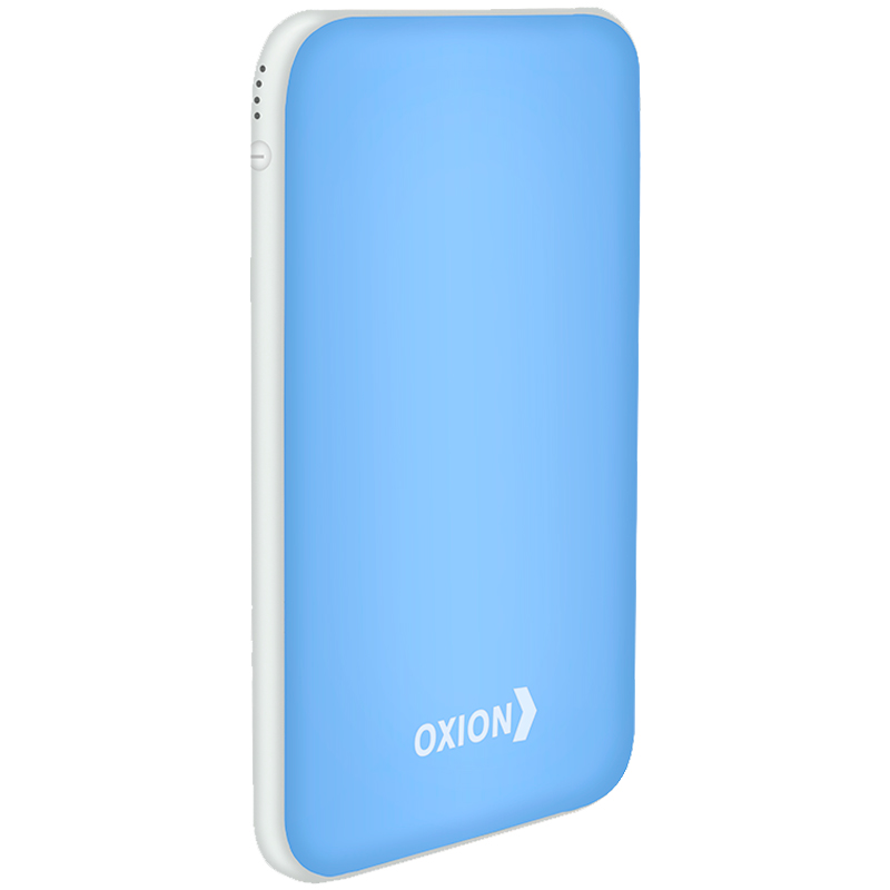 Внешний аккумулятор Oxion PowerBank UltraThin 10000mAh, Li-pol, soft-touch,индикатор,фонарь, голубой