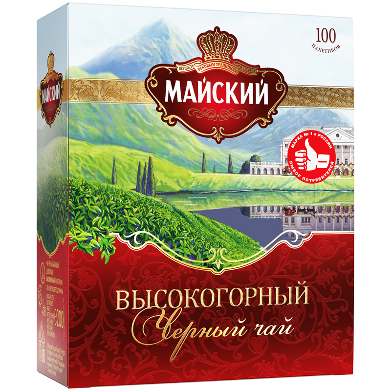 Чай Майский "Высокогорный" цейлон, черный, 100 пакетиков по 2г