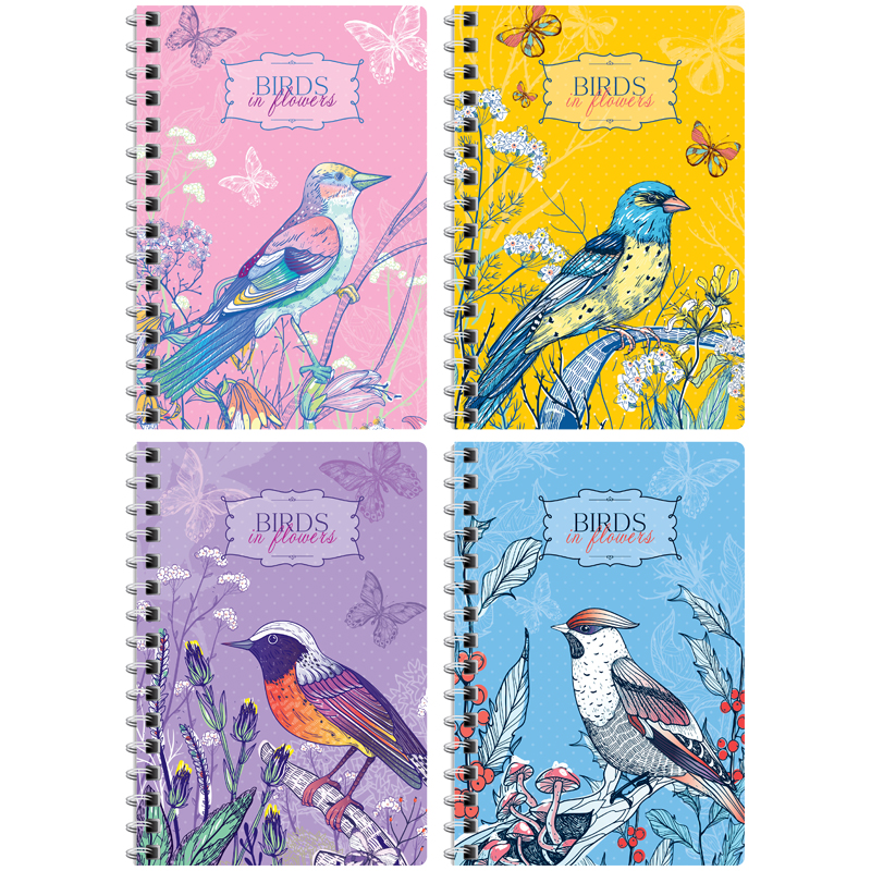 Записная книжка А6 120л. на гребне "Цветы. Birds in flowers"