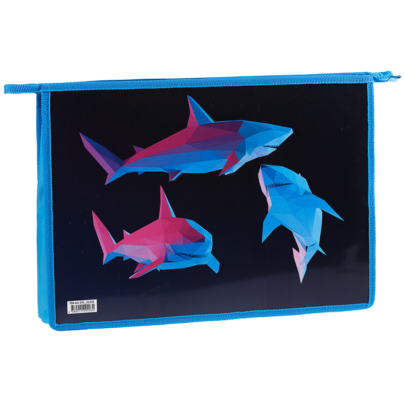 Папка для тетрадей 1 отделение, А4, ArtSpace "Sharks", ламинированный картон,  на молнии
