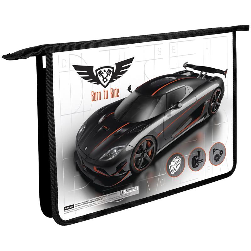 Папка для труда 2 отделения, А4, ArtSpace "Авто. Supercar", пластик, на молнии
