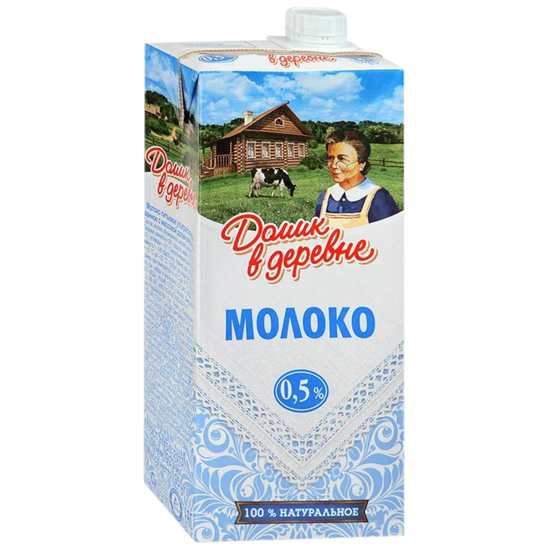 Молоко Домик в деревне ультрапастеризованное, 0,5%, 0,95л, картонная коробка
