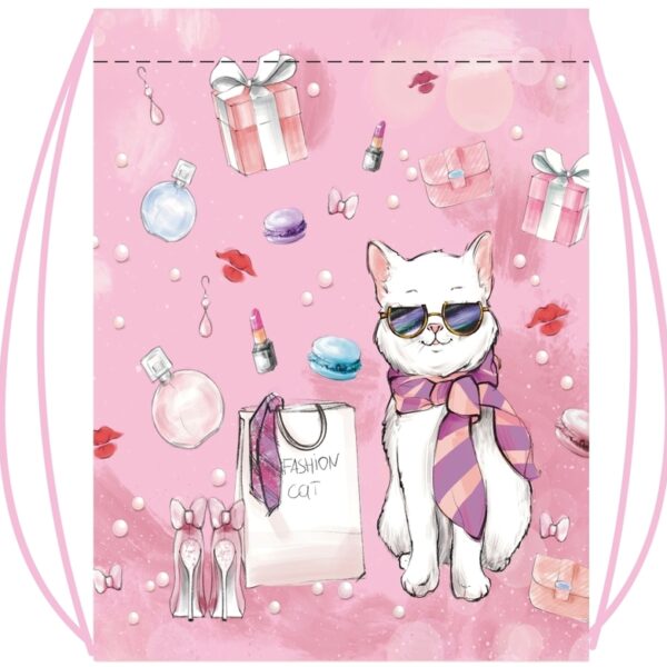 Cумка для сменной обуви Lamark Fashion Cat/Модная кошечка, на шнурке, 41х49 cм, полноцветная печать на лицевой стороне