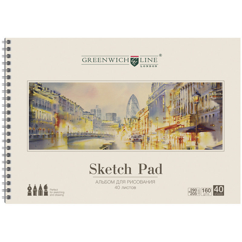 Альбом для рисования 40л., А4, на гребне Greenwich Line "Город", 160г/м2, глянцевый уф-лак