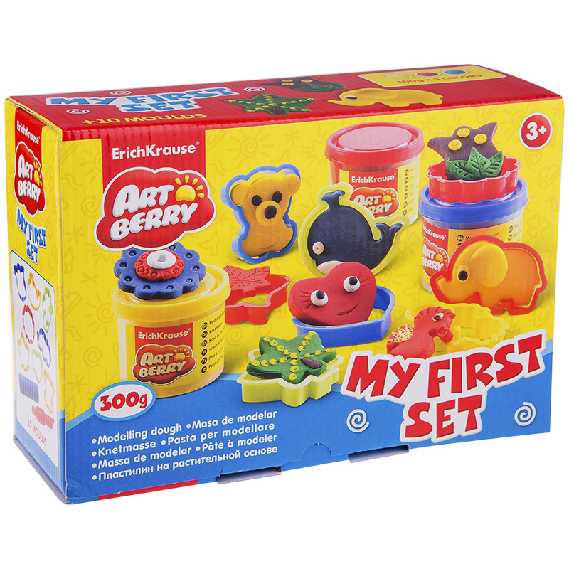 Набор для лепки ArtBerry "My First Set", 03 цвета*100г, 8 формочек, стек, скалка, картон
