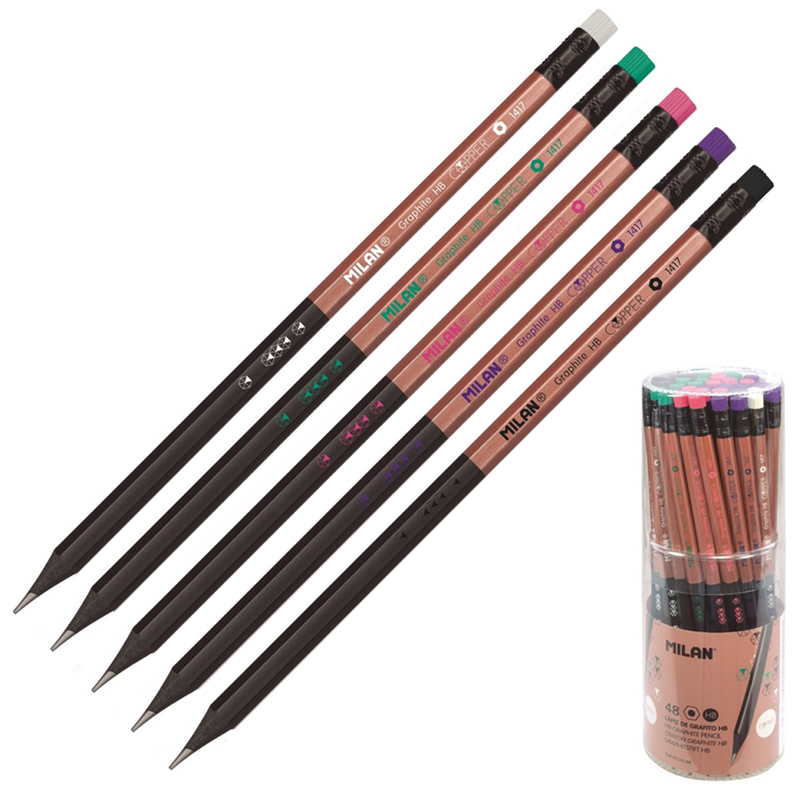 Карандаш ч/г Milan "Copper" HB, с ластиком, заточен, ассорти