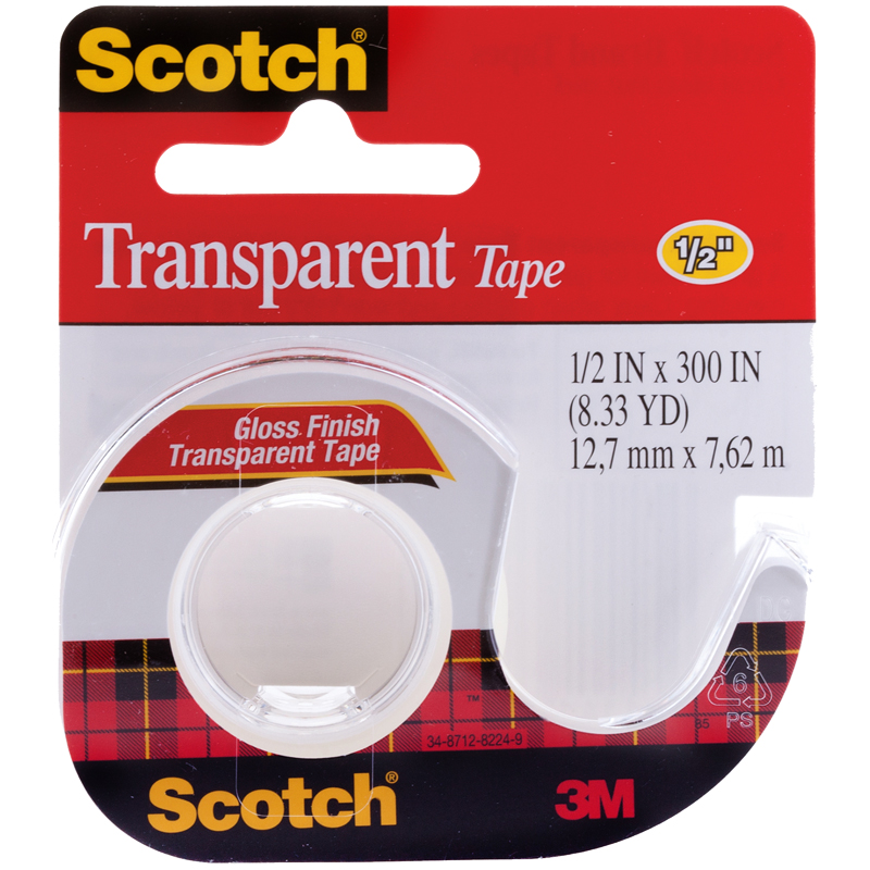 Клейкая лента 12,7мм*7,62м, Scotch "Transparent", прозрачная, мини-диспенсер