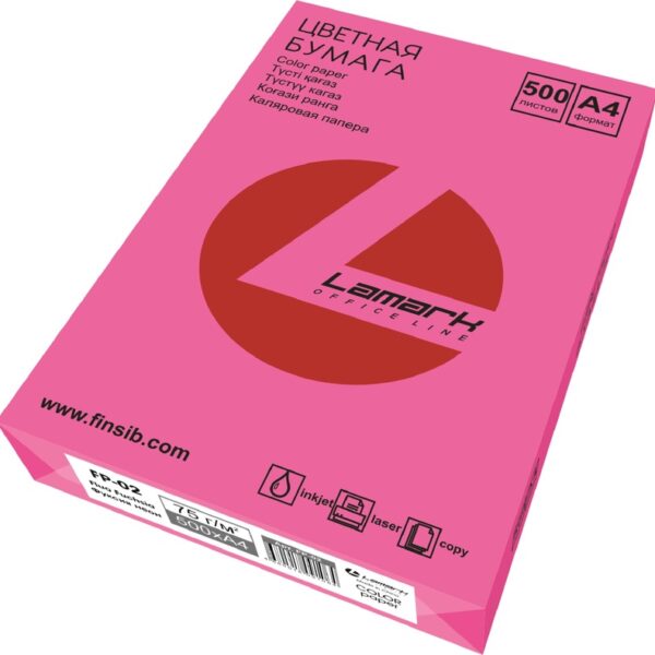 Бумага цветная для печати Lamark (FP-02) фуксия неон А4 75 г/кв.м 500л