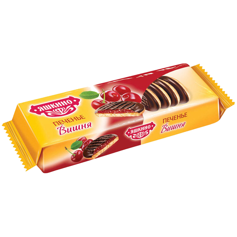 Печенье Яшкино, сдобное, с вишневой начинкой, 137г, флоу-пак