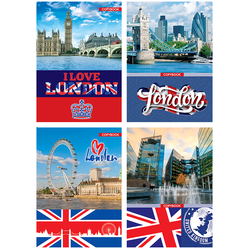 Тетрадь 100л., А5, клетка на гребне BG "Great Britain", матовая лам., выбор. уф-лак, тверд. обл.