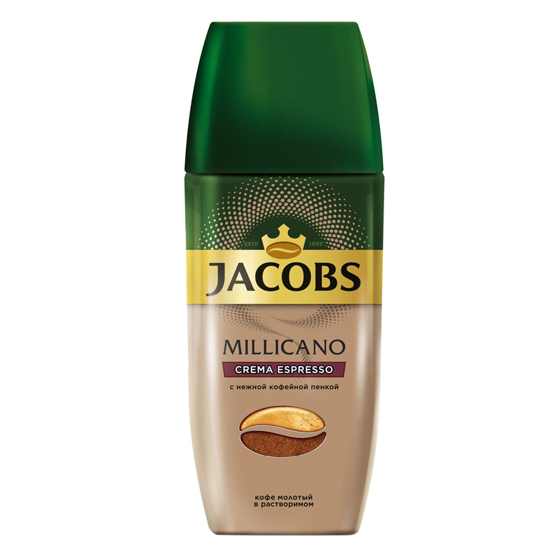 Кофе растворимый Jacobs "Millicano Crema Espresso", порошкообразный, с молотым, стеклянная банка,95г