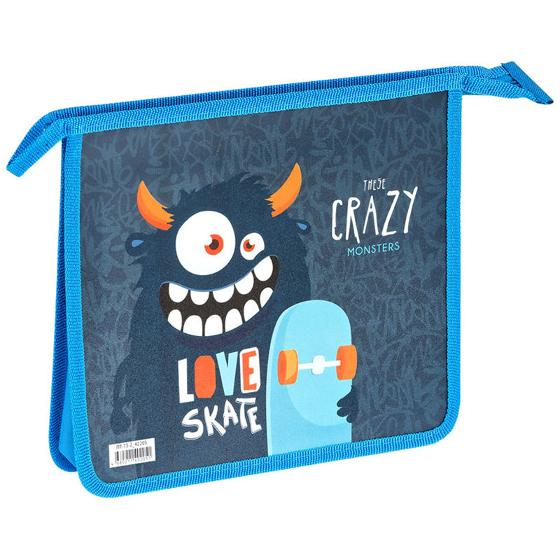 Папка для тетрадей 2 отделения А5 ArtSpace "Crazy Monsters", пластик, на молнии