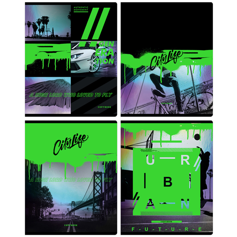 Тетрадь 48л., А5, клетка BG "Urban neon", матовая ламинация, выб. лак, неоновая краска, 70г/м2
