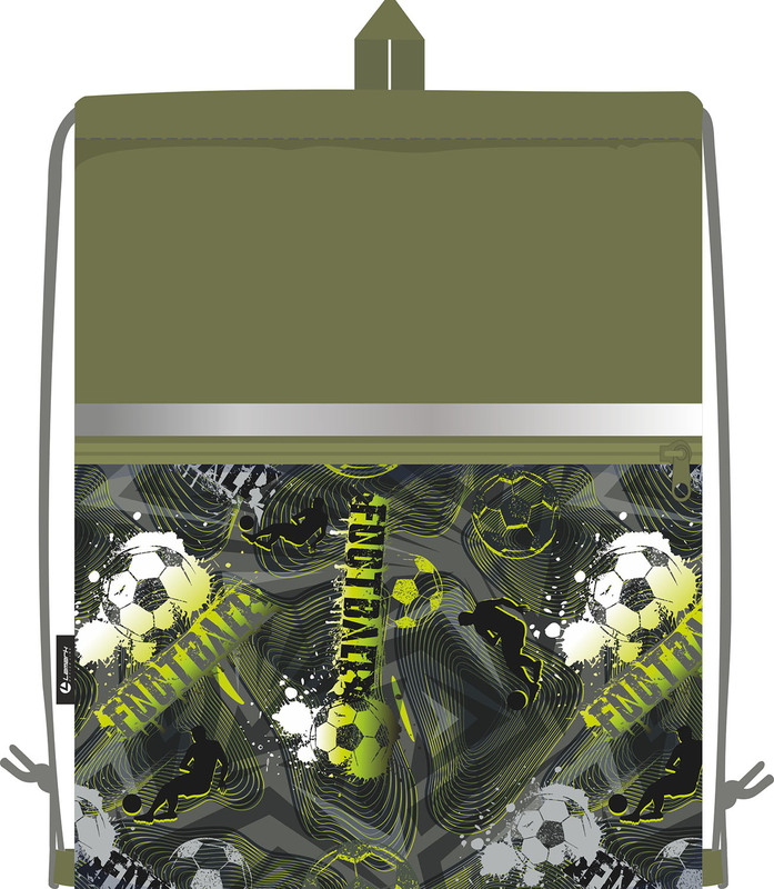 Сумка для сменной обуви Lamark Football time/Время футбола, 33х42 см, на шнурке, карман на молнии, полноцв. печать на кармане, светоотр. лента, ручка-петля