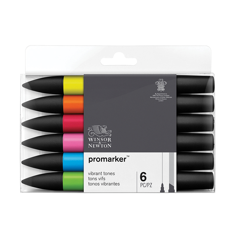 Набор художественных маркеров двухсторонних Winsor&Newton "Pro", пулевидный/скошенный, 2мм/7мм, 06цв., яркие оттенки