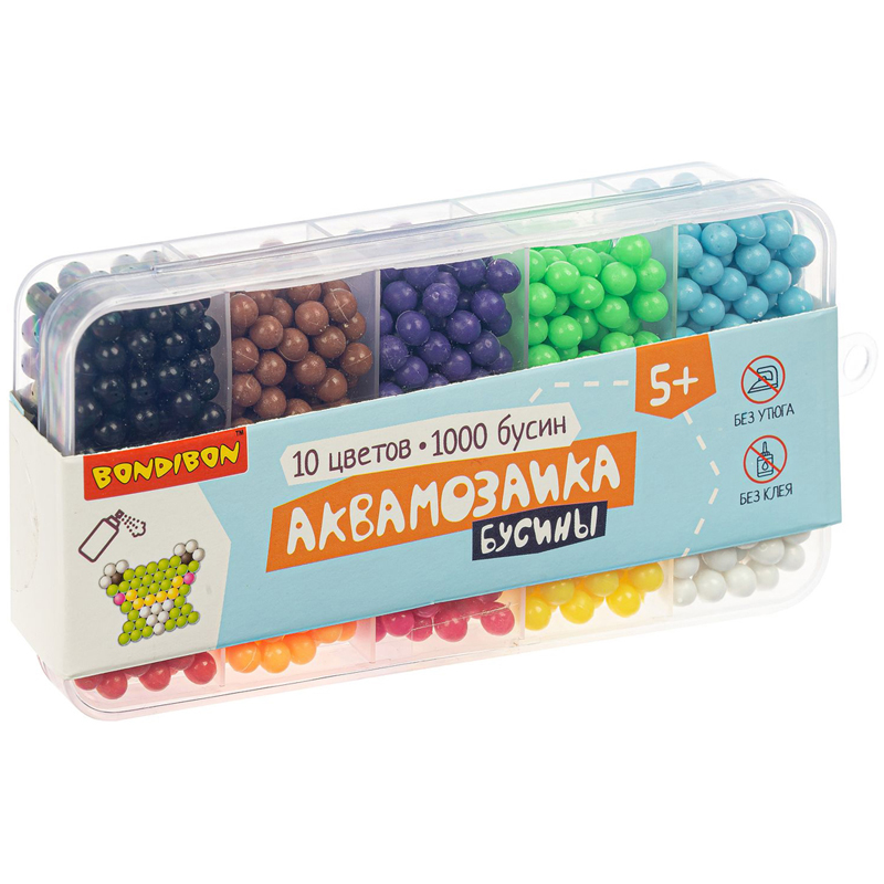 Бусины для аквамозаики Bondibon, 10цветов, 1000 бусин