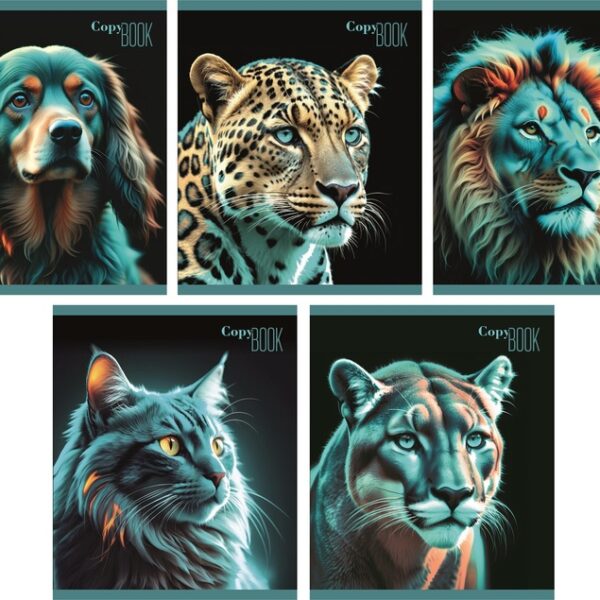 Тетрадь Lamark Neon Animals/Неоновые Животные, А5, 165х205 мм, 48 л., на скобе, клетка, обложка - мелованный картон