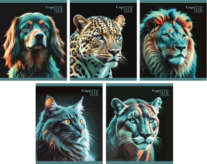 Тетрадь Lamark Neon Animals/Неоновые Животные, А5, 165х205 мм, 48 л., на скобе, клетка, обложка - мелованный картон