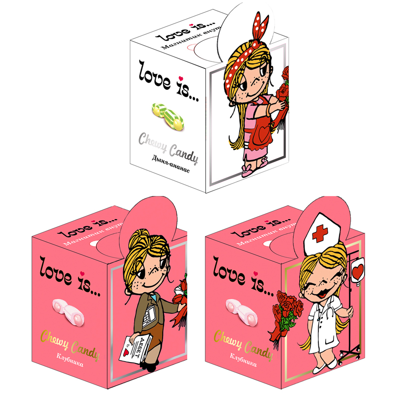Жевательная конфета Love is…, (с магнитиком), девочки, ассорти, 125г