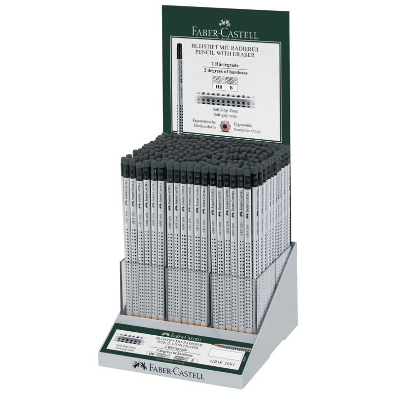 Карандаш ч/г Faber-Castell "Grip 2001" трехгранный, заточен., ассорти НВ+В, дисплей
