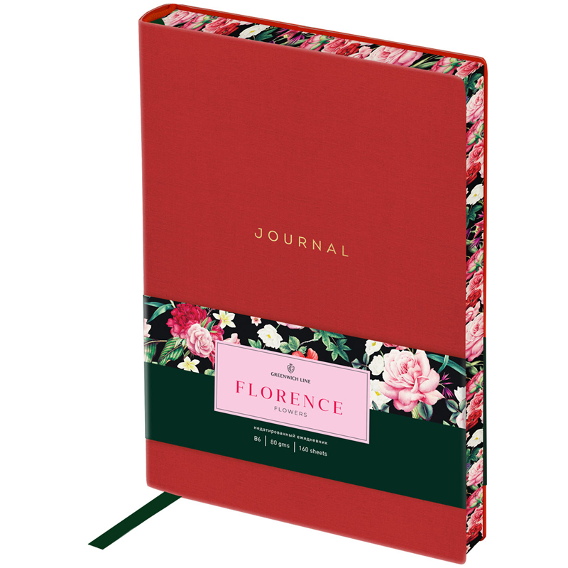 Ежедневник недатир. В6, 160л., кожзам, Greenwich Line "Florence. Flowers", тон. блок, цв. срез
