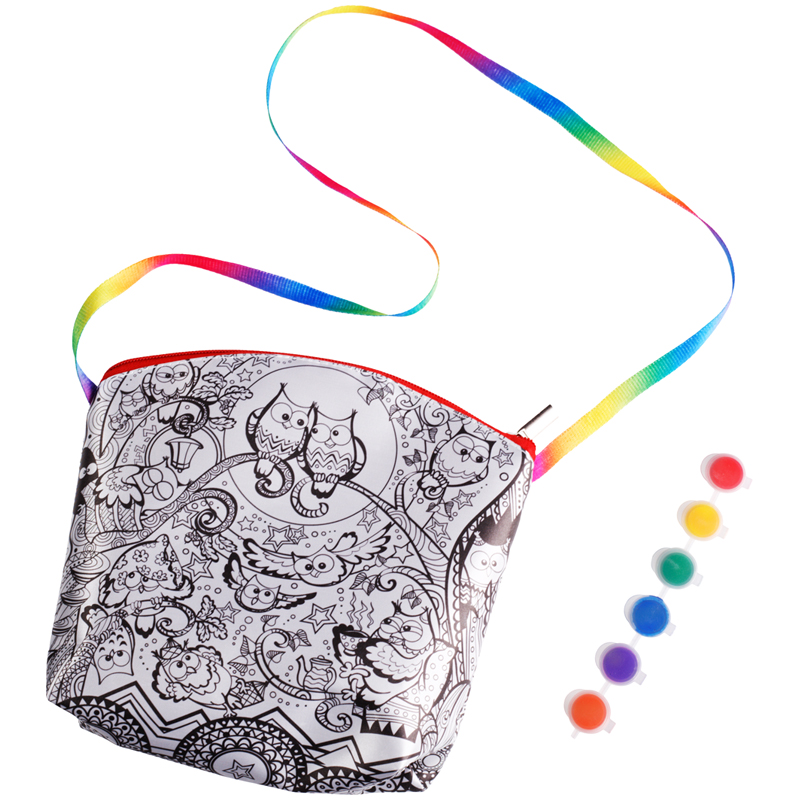 Набор для раскрашивания сумки-мини Danko toys "My Color Bag. Сова", 6 акрил. красок, глиттерные блестки, лак акриловый