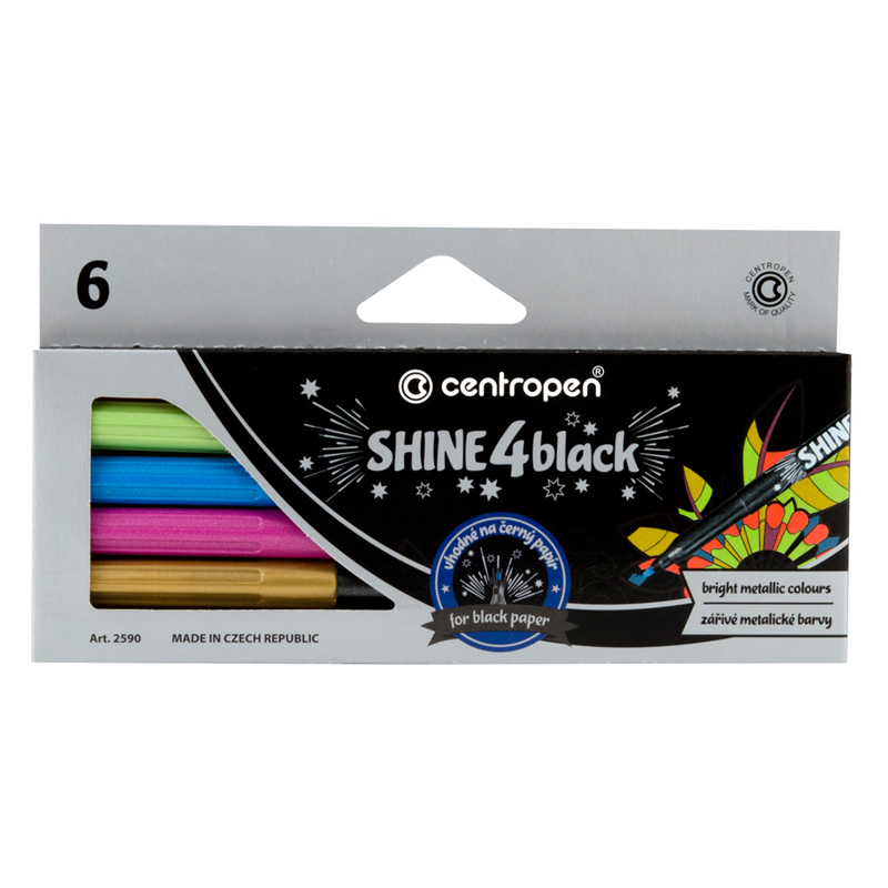 Набор маркеров для декорирования Centropen "Shine4black" 06цв., метал., пулевид., 2,5мм, карт. европодвес