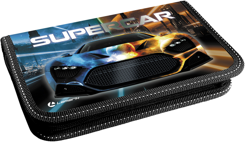 Пенал Lamark Supercar/Суперкар, 1 отделение, на 17 предметов, 130х200х30 мм, на молнии, печать по ткани